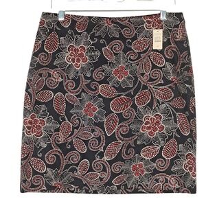 TALBOTS Petites 10P Blue Red Floral A-Line Skirt Knee Length Career Classic NWT‎